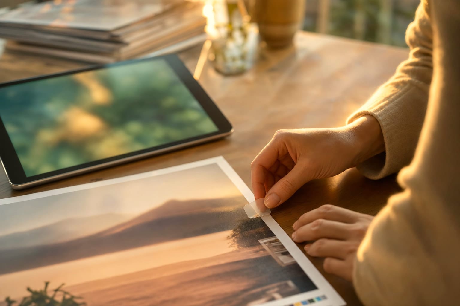 A transparent editorial visualization of AI-generated media receiving a clear but nonverbal disclosure marker before it reaches everyday viewers.
